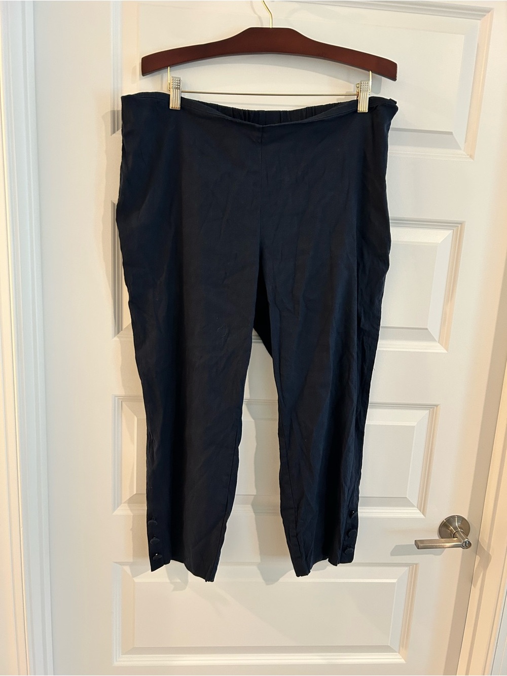 J Jill Linen Stretch Pants Button Detail Navy Blue Size XL